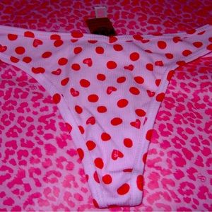 PINK Sexy Thong String V-Cut Valentine's Polka Dots & Heart XS S M L XL XXL